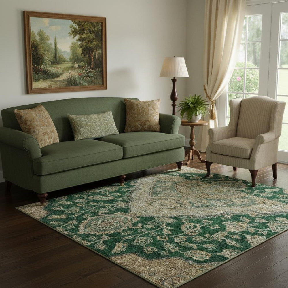 HomeRoots 5' X 8' Elegant Floral Medallion Area Rug – Washable, UV-Protected, Pet-Friendly, and Stylish Home Decor 686893