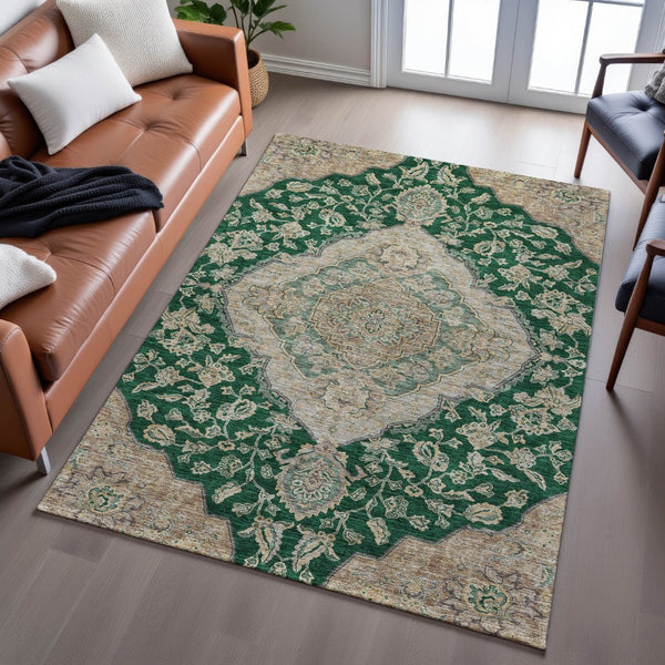 HomeRoots 5' X 8' Elegant Floral Medallion Area Rug – Washable, UV-Protected, Pet-Friendly, and Stylish Home Decor 686893