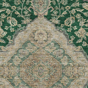 HomeRoots 8' X 10' Elegant Floral Medallion Area Rug in Emerald, Beige, Taupe - Washable with UV Protection! 686895
