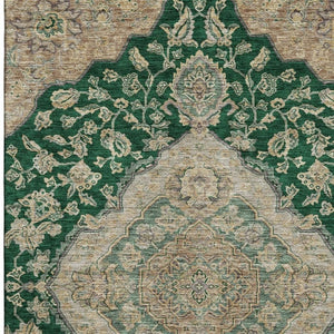 HomeRoots 8' X 10' Elegant Floral Medallion Area Rug in Emerald, Beige, Taupe - Washable with UV Protection! 686895