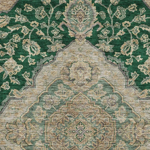 HomeRoots 10' X 14' Floral Medallion Area Rug in Emerald, Beige & Taupe - Washable, Stain-Resistant & UV Protected 686897