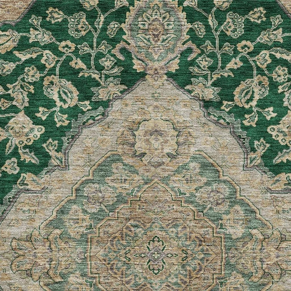 HomeRoots 10' X 14' Floral Medallion Area Rug in Emerald, Beige & Taupe - Washable, Stain-Resistant & UV Protected 686897