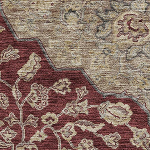 HomeRoots 5' X 8' Floral Medallion Area Rug in Burgundy, Beige & Gray – Washable, UV Protected, Durable Design 686899