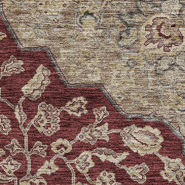 HomeRoots 5' X 8' Floral Medallion Area Rug in Burgundy, Beige & Gray – Washable, UV Protected, Durable Design 686899