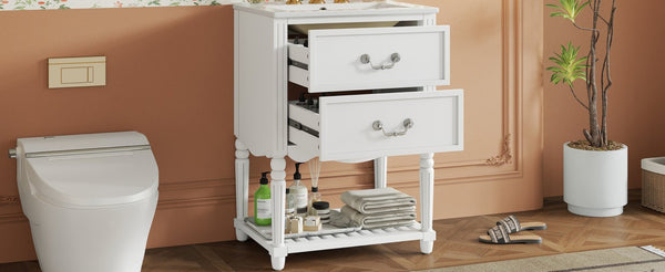 English Elm 24'' Vintage Bathroom Vanity with Ceramic Sink Soft Close Drawers Open Shelf White N710P411237K