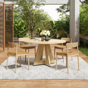 English Elm 47" Round Wood Dining Table Seats Six with Industrial Metal Base for Modern Homes Natural T3623P433914