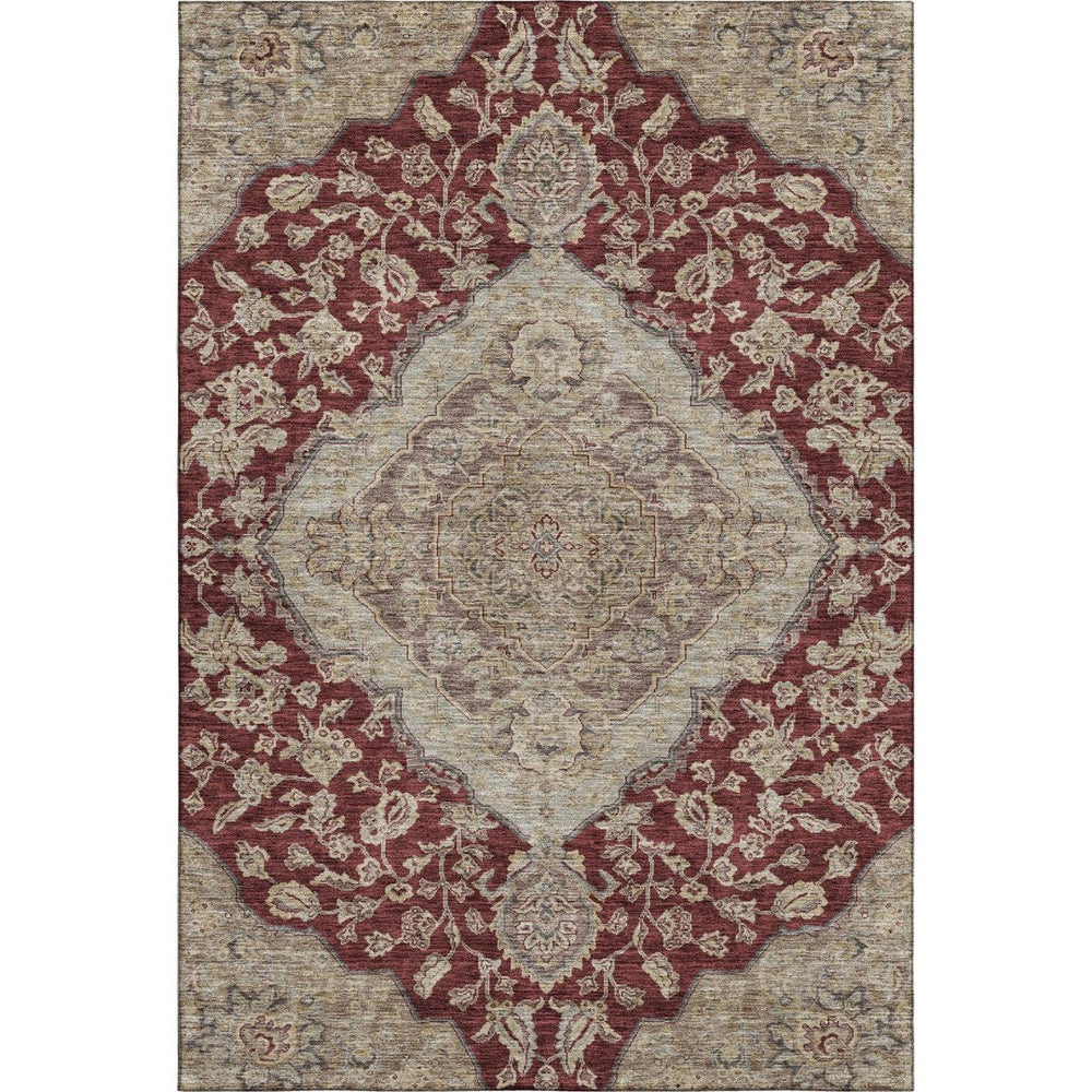 HomeRoots 8' X 10' Elegant Burgundy Beige Gray Floral Medallion Area Rug - Washable, UV-Protected, Durable Design 686901