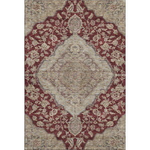 HomeRoots 8' X 10' Elegant Burgundy Beige Gray Floral Medallion Area Rug - Washable, UV-Protected, Durable Design 686901