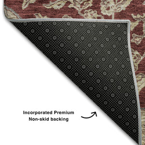 HomeRoots 8' X 10' Elegant Burgundy Beige Gray Floral Medallion Area Rug - Washable, UV-Protected, Durable Design 686901