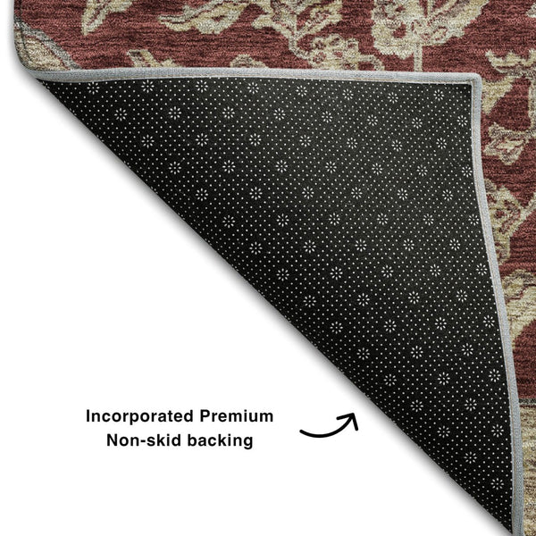 HomeRoots 8' X 10' Elegant Burgundy Beige Gray Floral Medallion Area Rug - Washable, UV-Protected, Durable Design 686901