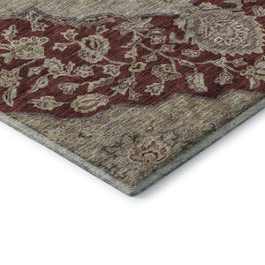 HomeRoots 8' X 10' Elegant Burgundy Beige Gray Floral Medallion Area Rug - Washable, UV-Protected, Durable Design 686901