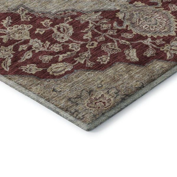 HomeRoots 8' X 10' Elegant Burgundy Beige Gray Floral Medallion Area Rug - Washable, UV-Protected, Durable Design 686901