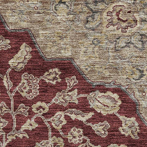 HomeRoots 8' X 10' Elegant Burgundy Beige Gray Floral Medallion Area Rug - Washable, UV-Protected, Durable Design 686901