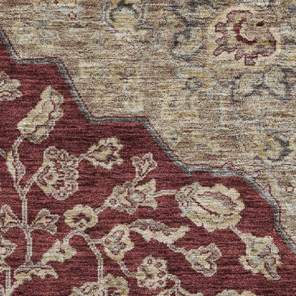 HomeRoots 8' X 10' Elegant Burgundy Beige Gray Floral Medallion Area Rug - Washable, UV-Protected, Durable Design 686901