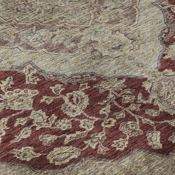 HomeRoots 10' X 14' Stylish Burgundy Beige Gray Floral Medallion Area Rug - Washable, UV Protected, Pet Friendly 686903