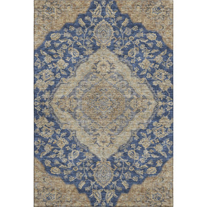 HomeRoots 5' X 8' Floral Medallion Area Rug in Navy Blue, Beige & Gray - UV Protected, Stain-Resistant Design 686905