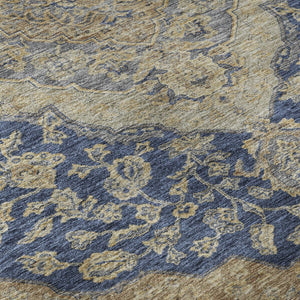 HomeRoots 5' X 8' Floral Medallion Area Rug in Navy Blue, Beige & Gray - UV Protected, Stain-Resistant Design 686905