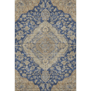 HomeRoots 5' X 8' Floral Medallion Area Rug in Navy Blue, Beige & Gray - UV Protected, Stain-Resistant Design 686905