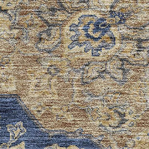 HomeRoots 9' X 12' Navy Blue Beige Gray Floral Medallion Area Rug – Washable, UV Protected, Ideal for Homes 686908