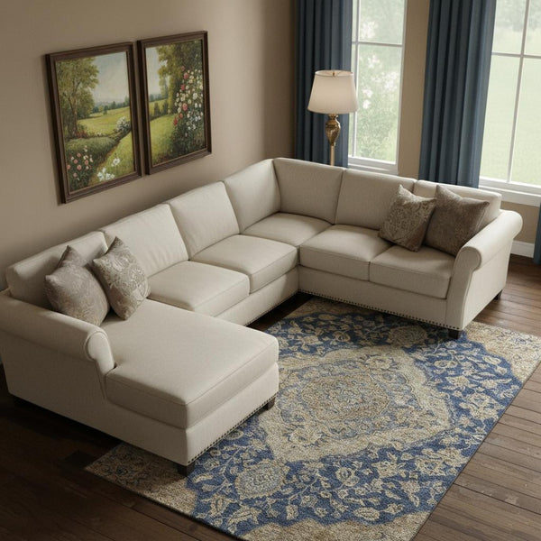 HomeRoots 10' X 14' Navy Floral Medallion Washable Area Rug - Durable, UV-Protected, Stain-Resistant Elegance 686909