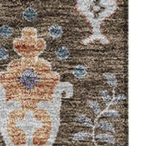 HomeRoots 5' X 8' Floral Area Rug in Brown, Blue & Purple - Washable, Stain-Resistant, UV Protected for Durability 686911
