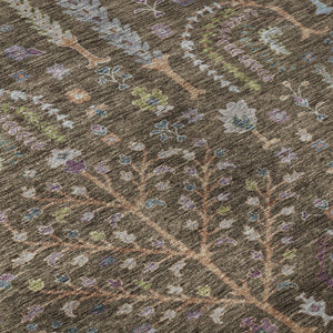 HomeRoots 8' Washable Round Rug with Floral Design in Brown, Blue & Purple - Durable, UV-Protected & Stylish 686912
