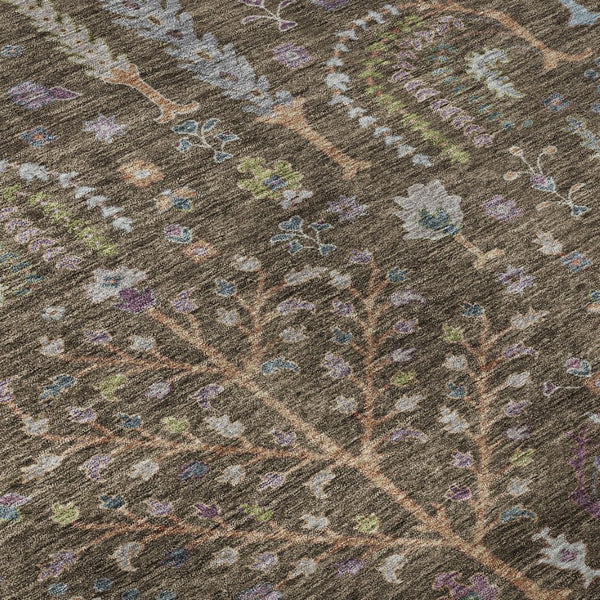 HomeRoots 8' Washable Round Rug with Floral Design in Brown, Blue & Purple - Durable, UV-Protected & Stylish 686912