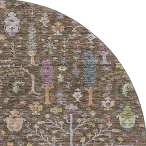 HomeRoots 8' Washable Round Rug with Floral Design in Brown, Blue & Purple - Durable, UV-Protected & Stylish 686912