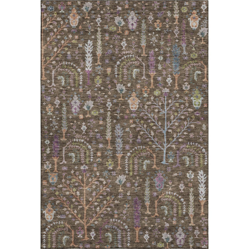 HomeRoots 9' X 12' Floral Area Rug in Brown, Blue & Purple - Durable, Washable, UV Protected for Homes with Kids 686914