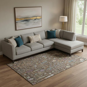 HomeRoots 10' Washable Floral Area Rug in Brown, Blue & Purple - UV Protected, Durable & Easy Care for Homes 686915