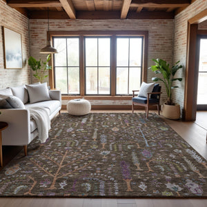 HomeRoots 10' Washable Floral Area Rug in Brown, Blue & Purple - UV Protected, Durable & Easy Care for Homes 686915