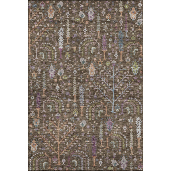HomeRoots 10' Washable Floral Area Rug in Brown, Blue & Purple - UV Protected, Durable & Easy Care for Homes 686915