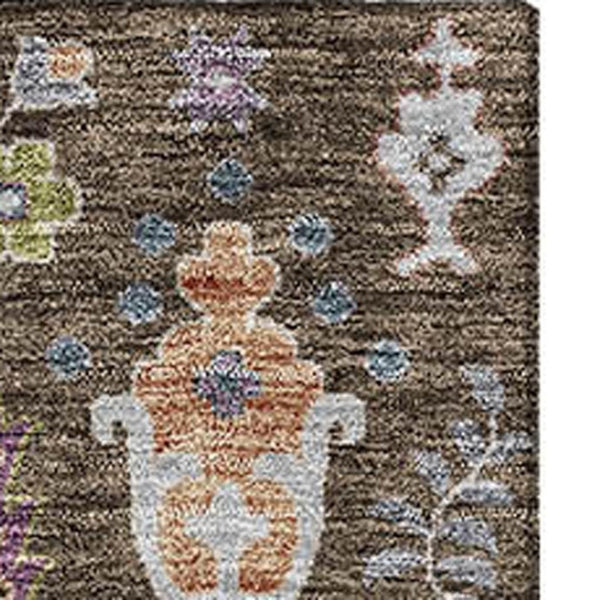 HomeRoots 10' Washable Floral Area Rug in Brown, Blue & Purple - UV Protected, Durable & Easy Care for Homes 686915
