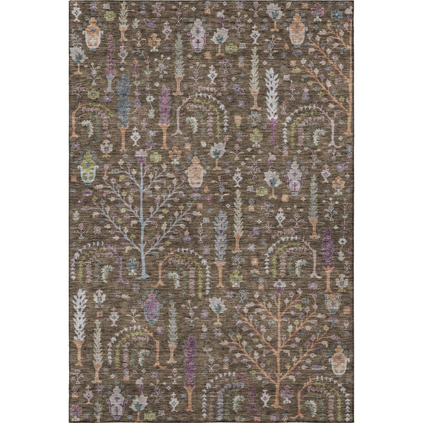 HomeRoots 10' Washable Floral Area Rug in Brown, Blue & Purple - UV Protected, Durable & Easy Care for Homes 686915