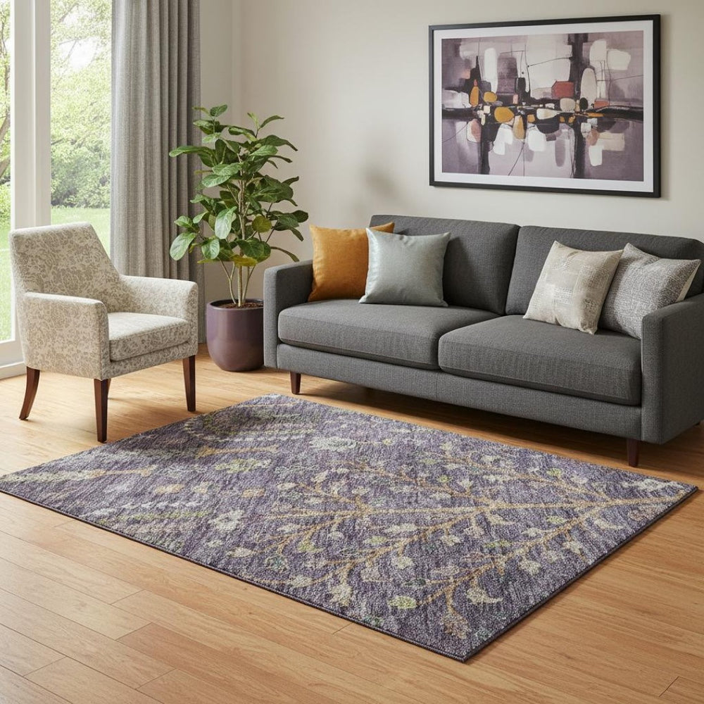 HomeRoots 5' X 8' Vibrant Eggplant Floral Area Rug with UV Protection - Durable, Washable, and Stylish Decor! 686917
