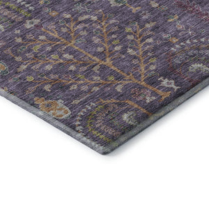 HomeRoots 8' Washable Round Rug in Bold Eggplant, Orange & Green Floral Design with UV Protection & Durability 686918