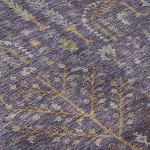 HomeRoots 8' Washable Round Rug in Bold Eggplant, Orange & Green Floral Design with UV Protection & Durability 686918