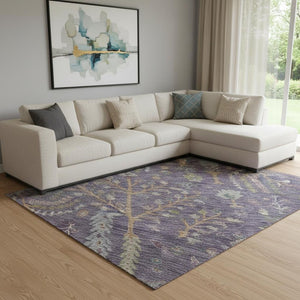 HomeRoots 8' X 10' Washable Floral Area Rug in Eggplant, Orange & Green – Durable, UV-Protected Style for Homes 686919