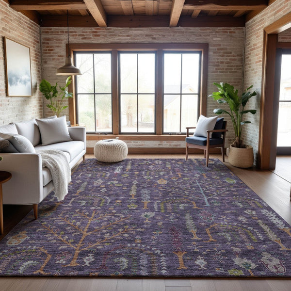 HomeRoots 8' X 10' Washable Floral Area Rug in Eggplant, Orange & Green – Durable, UV-Protected Style for Homes 686919