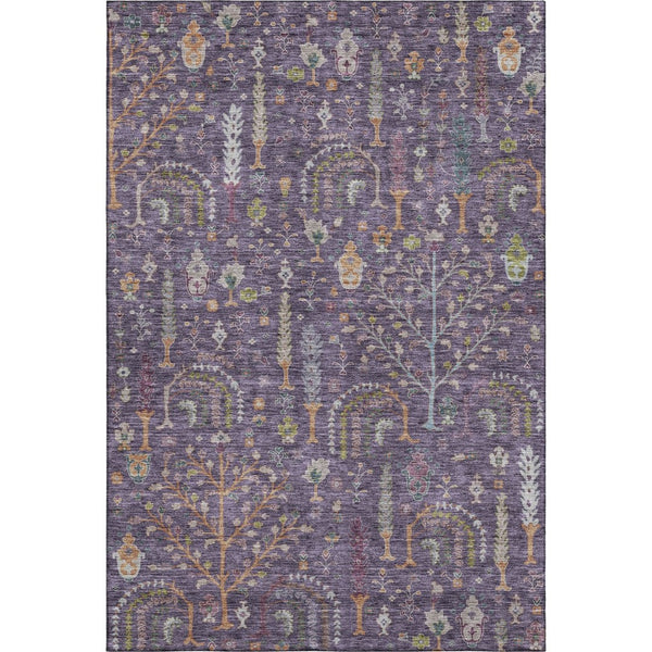 HomeRoots 8' X 10' Washable Floral Area Rug in Eggplant, Orange & Green – Durable, UV-Protected Style for Homes 686919