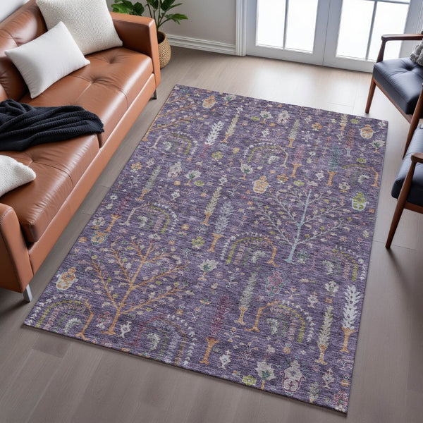 HomeRoots 8' X 10' Washable Floral Area Rug in Eggplant, Orange & Green – Durable, UV-Protected Style for Homes 686919