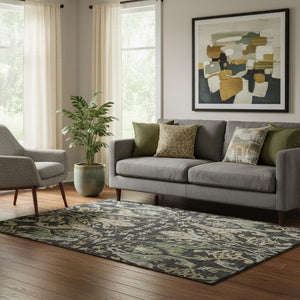 HomeRoots 5' X 8' Washable Floral Area Rug with UV Protection – Durable, Stain-Resistant Design for Busy Homes 686923