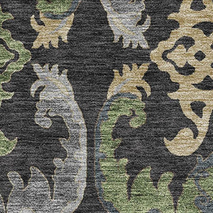 HomeRoots 8' X 10' Floral Washable Area Rug in Black, Olive Green & Gray - Durable, UV Protected & Stylish! 686925