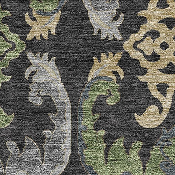 HomeRoots 8' X 10' Floral Washable Area Rug in Black, Olive Green & Gray - Durable, UV Protected & Stylish! 686925