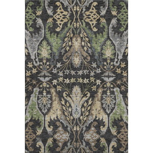 HomeRoots 10' X 14' Elegant Black Olive Green Floral Area Rug – Washable, UV-Protected & Stain-Resistant Design 686927