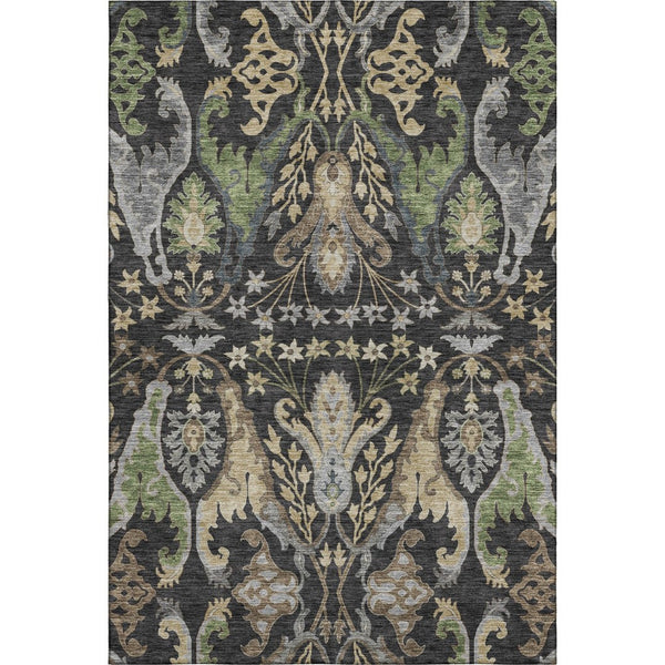 HomeRoots 10' X 14' Elegant Black Olive Green Floral Area Rug – Washable, UV-Protected & Stain-Resistant Design 686927