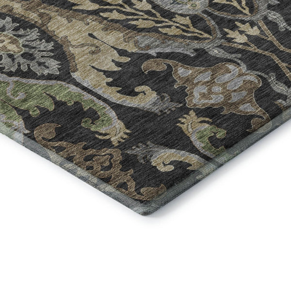 HomeRoots 10' X 14' Elegant Black Olive Green Floral Area Rug – Washable, UV-Protected & Stain-Resistant Design 686927