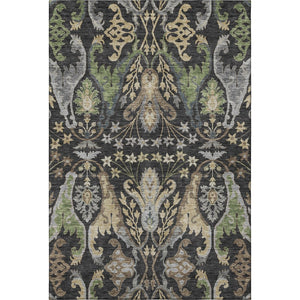 HomeRoots 10' X 14' Elegant Black Olive Green Floral Area Rug – Washable, UV-Protected & Stain-Resistant Design 686927