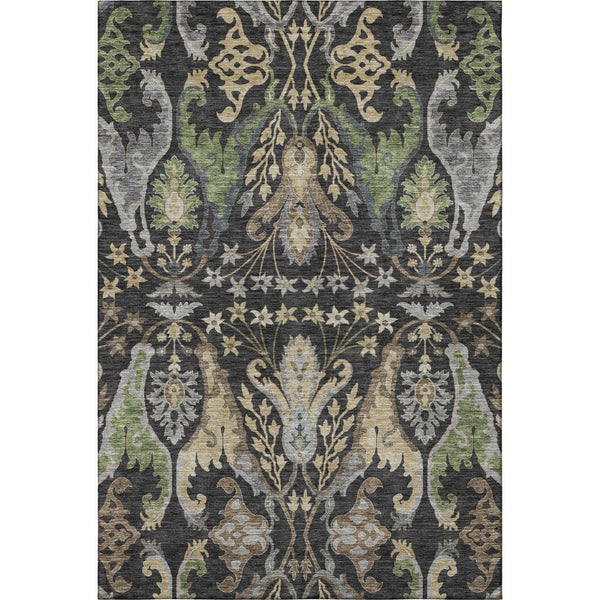 HomeRoots 10' X 14' Elegant Black Olive Green Floral Area Rug – Washable, UV-Protected & Stain-Resistant Design 686927