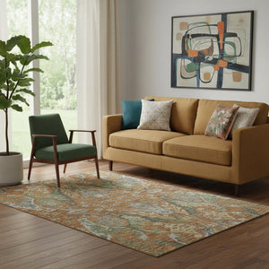 HomeRoots 5' X 8' Floral Area Rug in Copper Gray & Olive Green – Washable, UV-Protected & Stain-Resistant Design 686929